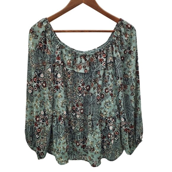 Maurices Womens Floral Multicolor Off The Shoulder Blouse Top Size M Long Sleeve - Picture 3 of 12